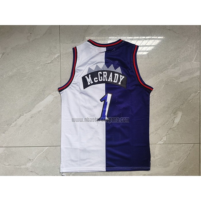 Camiseta Toronto Raptors Tracy Mcgrady NO 1 Mitchell & Ness 1998-99 Split Violeta Blanco